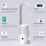 U ULTTY Bladeless Fan with Air Purifier, Quiet Tower Fan with Remote, Touch, 9 Speeds, 8H Timer, HEPA Filter 99.97%, 90° Oscillation Fans, Floor Fans Powerful for Home Office Room, CR022D White