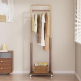 Taitiy Clothes Rack Solid Wood Coat Rack, Metal and Solid Wood Combination Clothing Rack with Wheels for Entryway, Bedroom, Living Room