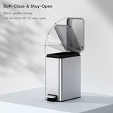 EKO Small Bathroom Trash Can with Lid Soft Close, Step Pedal, 10 Liter / 2.6 Gallon Stainless Steel Garbage Can (Silver)