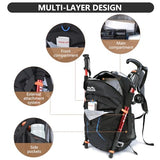 MIVENTO Hiking Backpack with Front Open Pockets, Wire Support Rear Panel, Splash-Resistant Nylon, for Men Women Outdoor Travel (Black)