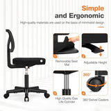 Sweetcrispy Small Office Desk Chair, Ergonomic Low-Back Mesh Rolling Work Swivel Chairs with Wheels, Armless Comfortable Seat