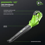 Greenworks 40V Leaf Blower/Sweeper, 150 MPH, Lightweight, Quiet, with 2.0 Ah Battery and Charger