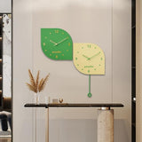 Green Yellow Silent Non-Ticking Corner Wall Clock, 12 Inch Mid Century Modern Double Sided Decorative Metal Battery Operated Unique Wall Decor for Living Room Bedroom House Warming Gifts New Home