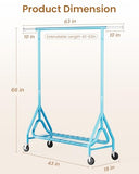 JIEJIERUI Heavy Duty Clothing Rack, Metal Clothes Rack Load 450 LBS, Rolling Coat Racks for Hanging Clothes with Lockable Wheels, Sky Blue