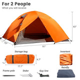 Camping Tent 2 Person Waterproof Portable Instant Tent with 1-Minute Setup Lightweight Tent for Beach Outdoor Travel Backyard Orange