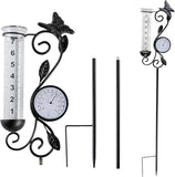 Voumsil Rain Gauge Outdoor with Thermometer, Butterfly Metal Garden Stake