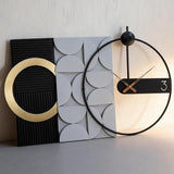 AMAATE Modern Luxury Wall Clock, Gold Metal Ring Geometric Deconstruction Art, Black Grey Silent Non-Ticking for Living Room, Office, Entryway Decor, 17.7"x29.72"
