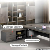 70.8 Inch L Shaped Executive Desk - Modern Office Desk with 2 Drawers, Solid Wood Home Office Desk with Hidden Electrical Hole
