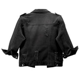 Hixiaohe Spring Summer Jean Jacket for Women Trendy Half Sleeve Button Down Short Denim Jacket Retro Cropped Trucker Coat