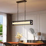 Glimchase 31.5" Rectangular Island Lights for Kitchen, 30W Black Linear Chandeliers for Dining Room Light Fixture, Farmhouse LED Dimmable Pendant Lighting for Kitchen Island Dining Room Bar Over Table