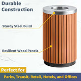 Zedfire 17 Gallon Round Outdoor Trash Can - Heavy Duty Steel & Wood Composite Commercial Decorative Garbage Bin