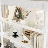 Lovinouse Large Vintage Wide Book Shelf with Storage Drawers, 81.1" Tall White Bookcase with Adjustable LED Light