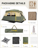 FanttikOutdoor Zeta C8 Pro Camping Tent 8 Person Instant Cabin Tent Setup in 60 Seconds with Rainfly & Windproof Portable with Carry Bag for Family Camping & Hiking, Upgraded Ventilation, Green
