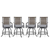 Sophia and William Swivel Patio Bar Chairs, Set of 4, Counter Height, Rattan Back and Grey Seat Cushion, High Back Design for Garden, Lawn, and Backyard