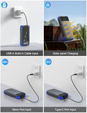 SOXONO Solar Charger Power Bank, PD 20W Fast Charging External Batter, 40000mAh Portable Phone Charger Built in 4 Cables with Dual Bright Flashlights for Camping, Hiking, and Outdoor Use (Blue)