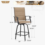 Sophia & William Outdoor Bar Stools Set of 2 with Padding, Swivel Bar Chairs, Tall Patio Chairs, Outdoor High Top Stools, Supports 300 lbs (Brown Fabric)
