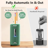 Electric Pencil Sharpener, Fully Automatic Pencil Sharpener, Auto in & Out, Rechargeable Hands