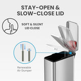 3 Gallon Small Wastebasket for Bathroom with Lid, Deodorizer, Soft-Step Stainless Steel Slim Garbage Bin