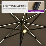 PURPLE LEAF 10 Feet Patio Umbrella with Base Outdoor Cantilever Solar Powered LED Swivel Square Umbrella, Beige