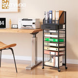 9-Tier Rolling File Cart - Paper Organizer with Drawer and Trays, Wood Desk Office Organizer