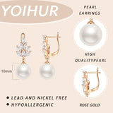 YOIHUR Pearl Earrings for Women, 14K Gold Plated Pearl Drop Dangle Earrings Zircon Stud Earrings Trendy Hypoallergenic Wedding Gold Hoop Earrings Bridesmaid Jewelry Gift