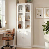 Cyclysio 80" Tall Bookcase with 4 Doors & Adjustable Shelves - Modern Bookcase with Built-in Baseboard Notch