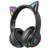 Cat Ear Bluetooth Headphones for Kids & Adults, 55H Play Time, Wireless Foldable & Wired Multi-Function LED Light Up Over Ear
