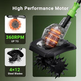 20V Cordless Tiller for Gardening, Electric Garden Tiller with 2 * 2.0Ah Batteries, 9" Width, 6.6" Depth, Lightweight 360RPM