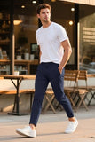 GINGTTO Mens Dress Pants Slim Fit Stretch Tapered Navy Blue Chinos Pants Men Ankle Length Twill 32x28