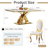 HomVent 68''Gold Faux Marble Dining Table Set with 6 Leather Chair