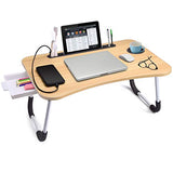 Slendor Lap Desk with Tablet Slot, Foldable Laptop Table with Storage Drawer for Bed，Portable Bed Desk for Laptop, Computer Tray with Cup Holder Notebook Stand Reading Holder for Couch Floor, Walnut
