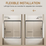 Sliding Bathtub Shower Door, 56-60" W x 57" H Glass Shower Door, Matte Black Aluminum Frame with Stainless Steel Towel Bar
