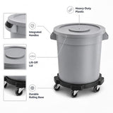 Getzi 8 Pack 20 Gallon Gray Round Commercial Trash Can with Lid and Dolly