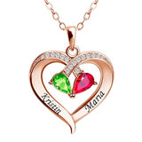 MGOOL 925 Sterling Silver Custom Necklaces For Women Personalized 2 Names Heart Necklace with 2 Birthstones Engraved Necklace (Rose gold plated sterling silver)