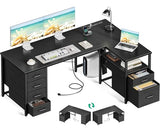 Coleshome L Shaped Computer Desk with 6 Drawers & Power Outlet