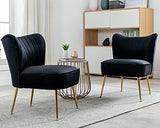 Velvet Accent Chair Set of 2 Comfy Living Room Chair Armless Slipper Chair Mid Century Side Single Sofa