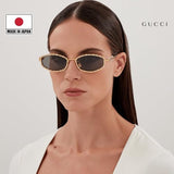 Gucci GG1803S Metal Lettering Logo Almond Narrow Shape Sunglasses with Luxury Eyewear Kit