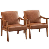 Yaheetech PU Leather Accent Chair, Mid-Century Modern Armchair with Solid Wood Legs