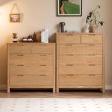 Solid Oak Nightstand, 5 Drawer Bedside Table for Bedroom