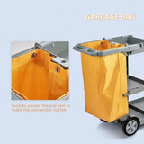 Commercial Janitorial Cart with Durable Vinyl Bag - 3-Tier Rolling Housekeeping Trolley for Hotels
