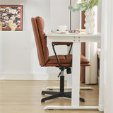 Okeysen Office Desk Chair No Wheels, Swivel Chair with Retro Wooden Armrests, Criss Cross Legged Armless Computer Chair for Home Office