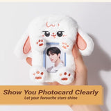 2PCS Cute Plush Photocard Holder with Keychain, Cartoon Animal Photo Sleeve ID Bank Badge Holder, Soft Idol Photo Protective Cover for Fans School Office, Best Christmas Birthday Gift