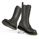 Athlefit Women's Lace-Up Combat Boots for Fall/Winter, Non-Slip Platform Mid Calf Boots, Comfortable & Stylish for Work, Costume or Everyday Wear - Botas para Mujer Grey Size 9