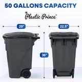 Large Outside Trash Bin, Rolling Commercial Container, Outdoor Trash Can with Lid and Wheels for Back of House, Office,