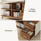 78.7-Inch Executive Desk, L-Shaped Desk with 55-Inch Cabinet, Large Office Desk with Storage Shelves, White & Walnut