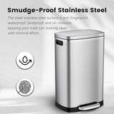 Kitchen Trash Can with Lid Soft Close,13 Gallon / 50L Stainless Steel Pedal Garbage Can, Heavy-Duty Fingerprint Proof Step Wastebasket with 20 Bags,