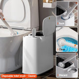 CTIME Bathroom Trash can Set, 2 Gallon White Small Trash Can with Lid, Disposable Toilet Brush, Storage Caddy and 12 Refills