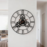 AMAATE Steampunk Wall Clock 24 Inch, Industrial Metal Gears with Roman Numerals, Retro Distressed Finish Mechanical Art for Bar, Living Room, Cafe Decor