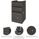 Bestar Prestige Plus 3 Drawer Add On File Cabinet in Bark Gray and Slate