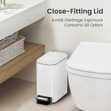 Cesun Small Bathroom Trash Can with Lid Soft Close, Step Pedal, 6 Liter / 1.6 Gallon Stainless Steel Slim Garbage Can (White)